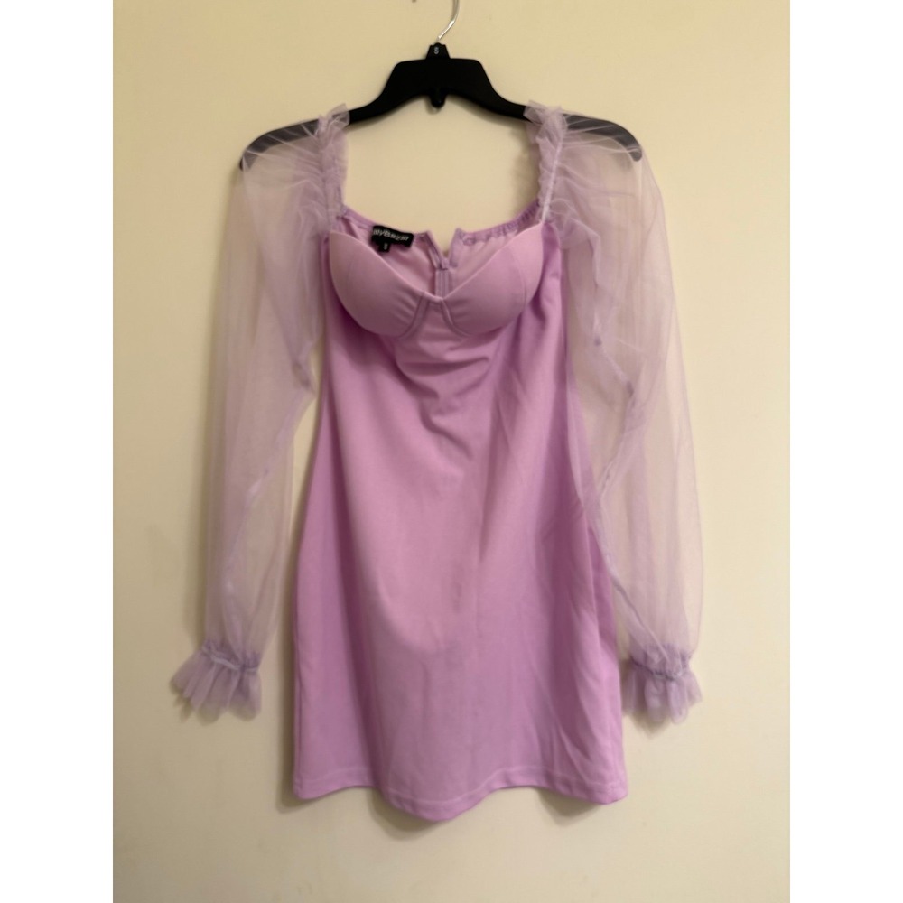 Eilly Bazar Lilac Mesh Romantic Sweetheart Bustier Mini Dress Lavender Small